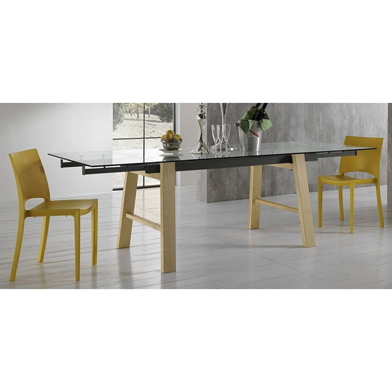 TABLE EXTENSIBLE EN VERRE ET BOIS HORNET