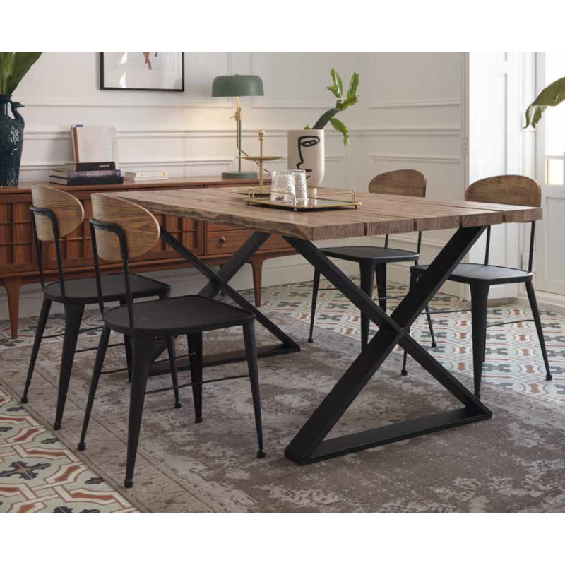 CHAISE AUSTIN INDUSTRIELLE EN BOIS ET MÉTAL