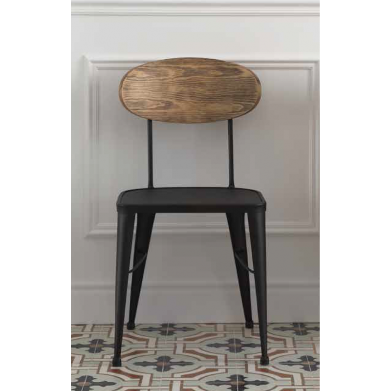 CHAISE AUSTIN INDUSTRIELLE EN BOIS ET MÉTAL