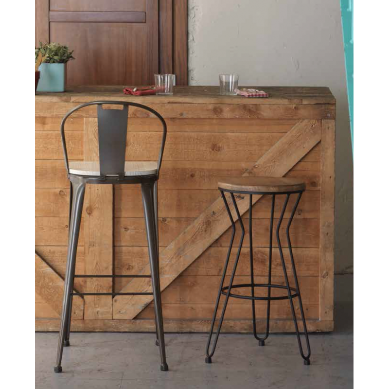 TABOURET ROND INDUSTRIEL EN MÉTAL ET BOIS LISBOA