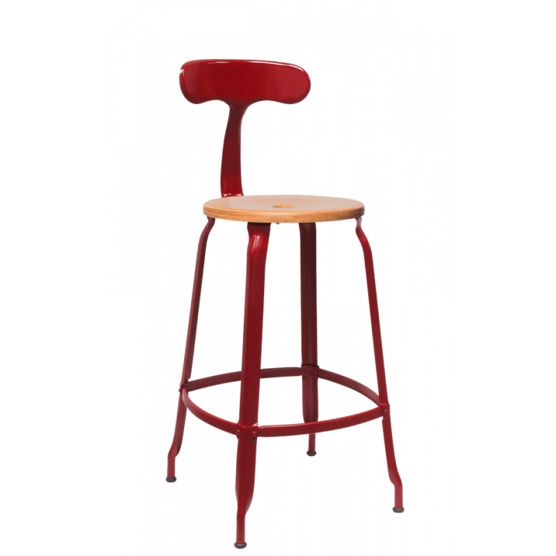 TABOURET NICOLLE BOIS ET MÉTAL INDUSTRIEL FRANÇAIS