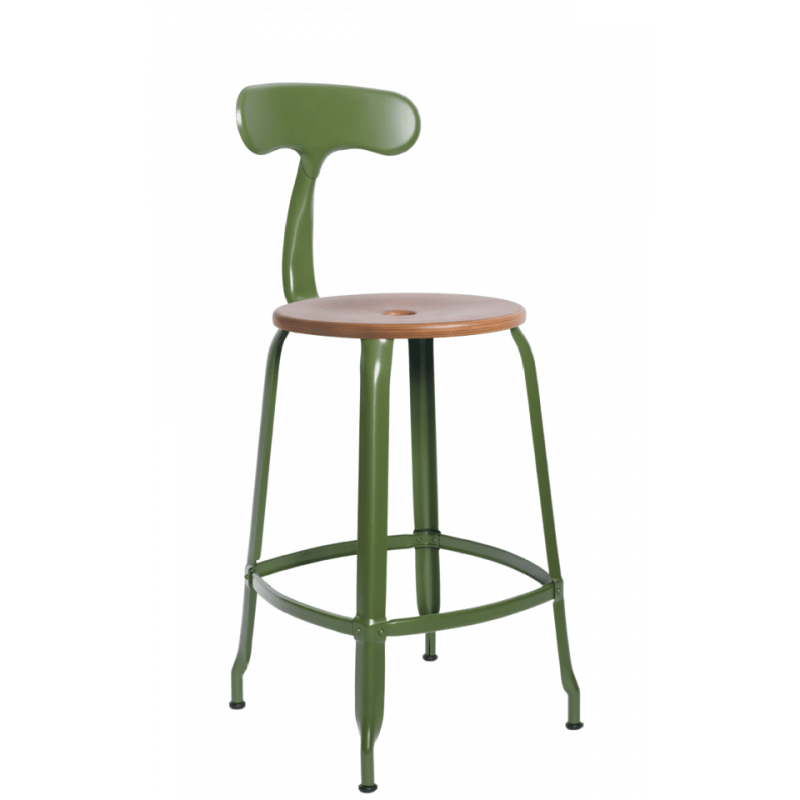 TABOURET NICOLLE BOIS ET MÉTAL INDUSTRIEL FRANÇAIS
