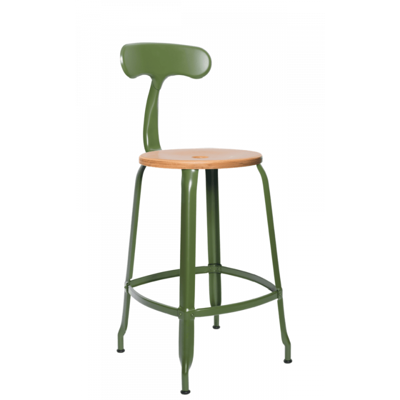 TABOURET NICOLLE BOIS ET MÉTAL INDUSTRIEL FRANÇAIS