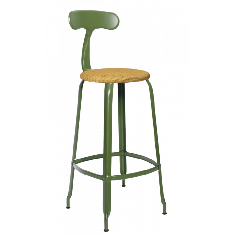 TABOURET  NICOLLE BAR INDUSTRIEL FRANÇAIS ROTIN ET MÉTAL