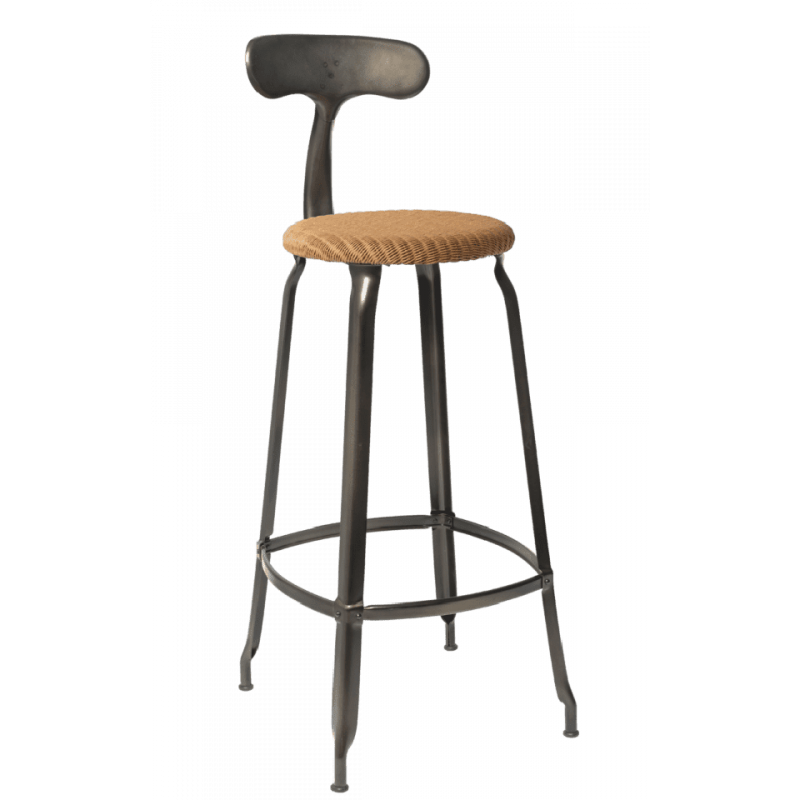 TABOURET  NICOLLE BAR INDUSTRIEL FRANÇAIS ROTIN ET MÉTAL