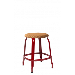 TABOURET  NICOLLE BAS INDUSTRIEL FRANÇAIS ROTIN ET MÉTAL