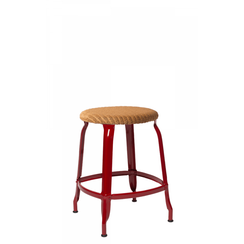 TABOURET  NICOLLE BAS INDUSTRIEL FRANÇAIS ROTIN ET MÉTAL