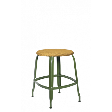 TABOURET  NICOLLE BAS INDUSTRIEL FRANÇAIS ROTIN ET MÉTAL