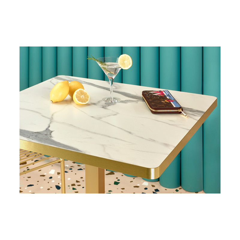 Table Carré Bistrot TIFFANY Dorée Effet Marbre - Le Chaisier