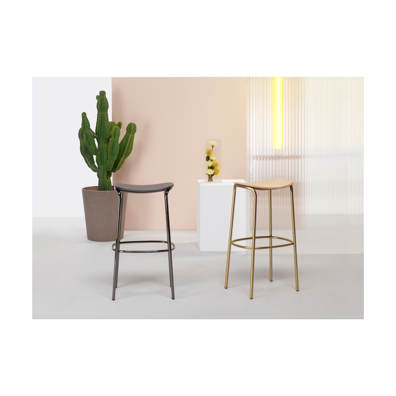 Tabouret Bois, Chrome et Doré TRICK  - Le Chaisier