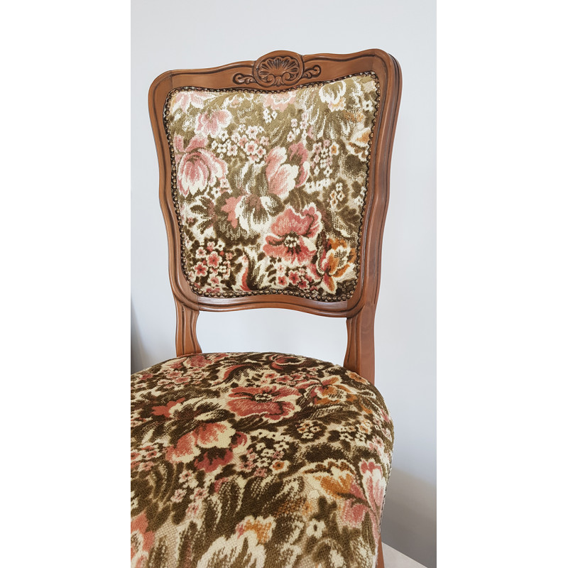 CHAISE DE STYLE RÉGENCE GARNIE BOIS MERISIER ET TISSU VELOURS PROMO