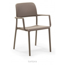 FAUTEUIL TAUPE EMPILABLE D'EXTÉRIEUR EN POLYPROPYLÈNE BORA