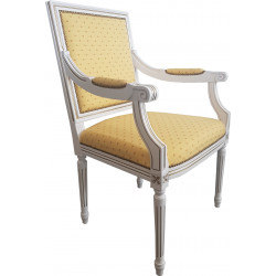 FAUTEUIL ITALIEN DE STYLE LOUIS 16 QP PROMO BLANC ET DORÉ TISSU JAUNE