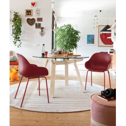 TABLE RONDE DE SALLE À MANGER EN VERRE ET BOIS PEENO SCANDINAVE