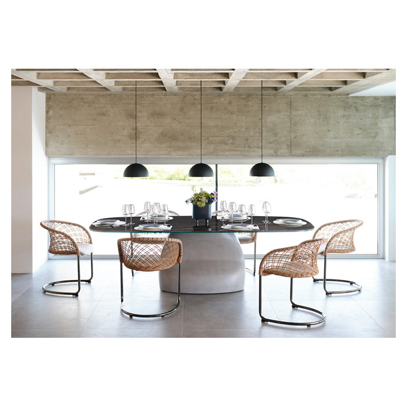 FAUTEUIL CONTEMPORAIN EN CUIR TRESSÉ ET TISSU MARLON