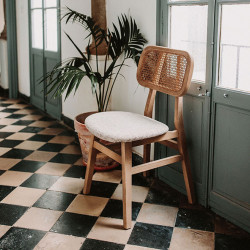 CHAISE MODERNE BISTROT CANNÉE EN BOIS D'ORME ET TISSU BORIS