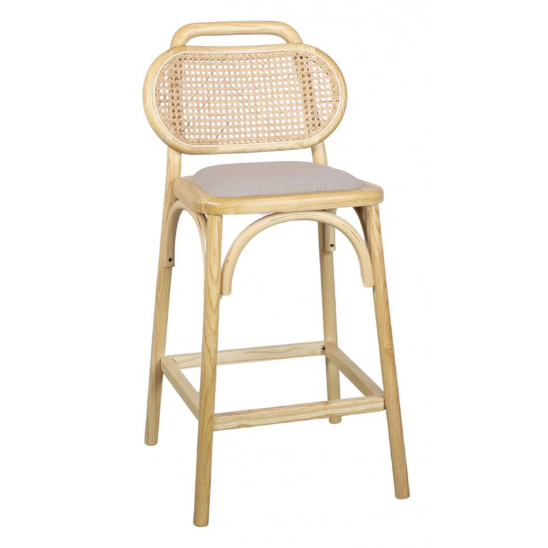 TABOURET SNACK MODERNE CANNÉ EN BOIS ET TISSU LÉO