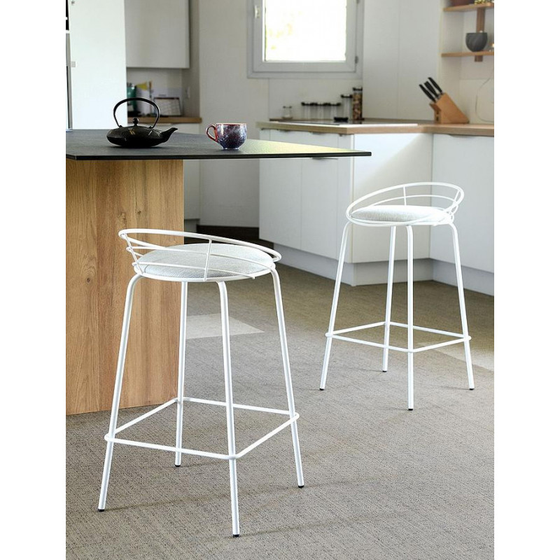 TABOURET DESIGN DOSSIER BAS EN MÉTAL YAËL ASSISE GARNIE