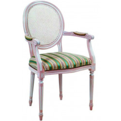 FAUTEUIL DE STYLE LOUIS XVI DOS CANNÉ, BOIS ET TISSU PERSONNALISABLE