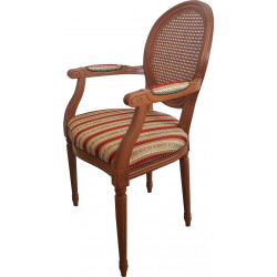 FAUTEUIL DE STYLE LOUIS XVI DOS CANNÉ, BOIS ET TISSU PERSONNALISABLE