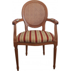 FAUTEUIL DE STYLE LOUIS XVI DOS CANNÉ, BOIS ET TISSU PERSONNALISABLE