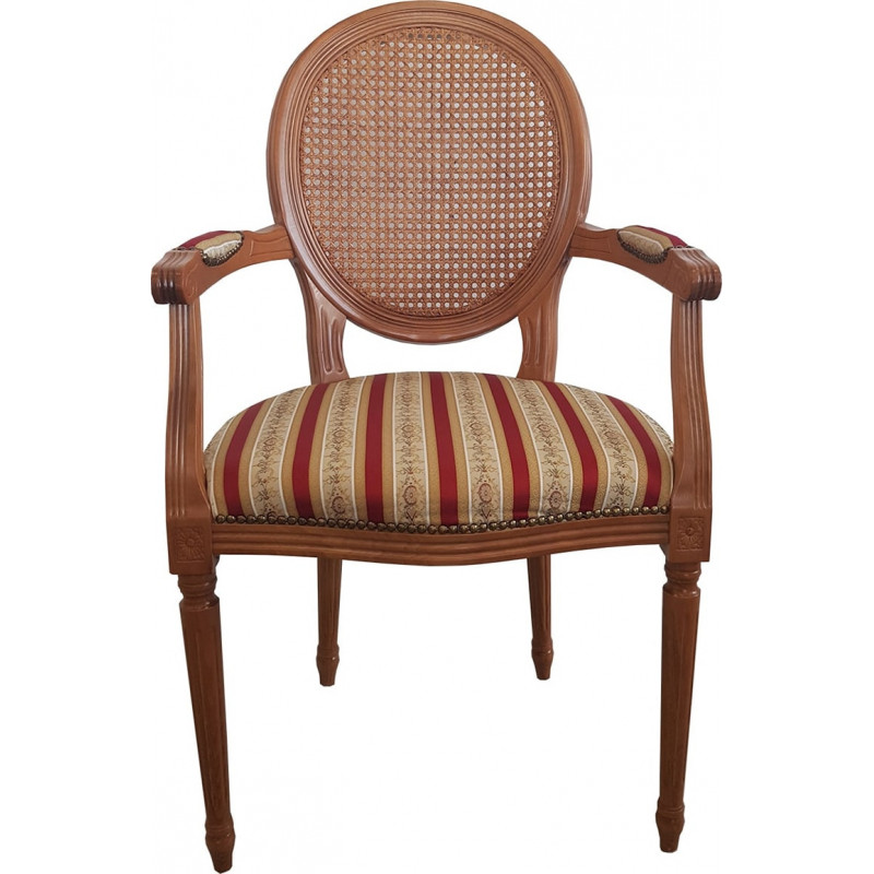 FAUTEUIL DE STYLE LOUIS XVI DOS CANNÉ, BOIS ET TISSU PERSONNALISABLE