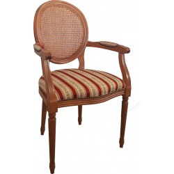 FAUTEUIL DE STYLE LOUIS XVI DOS CANNÉ, BOIS ET TISSU PERSONNALISABLE