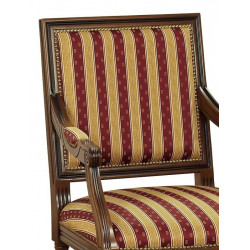 FAUTEUIL CARRÉ DE STYLE LOUIS XVI QP EN BOIS ET TISSU