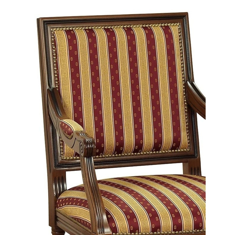 FAUTEUIL CARRÉ DE STYLE LOUIS XVI QP EN BOIS ET TISSU