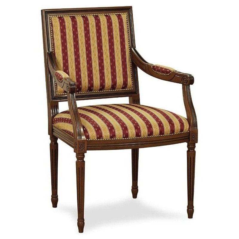 FAUTEUIL CARRÉ DE STYLE LOUIS XVI QP EN BOIS ET TISSU