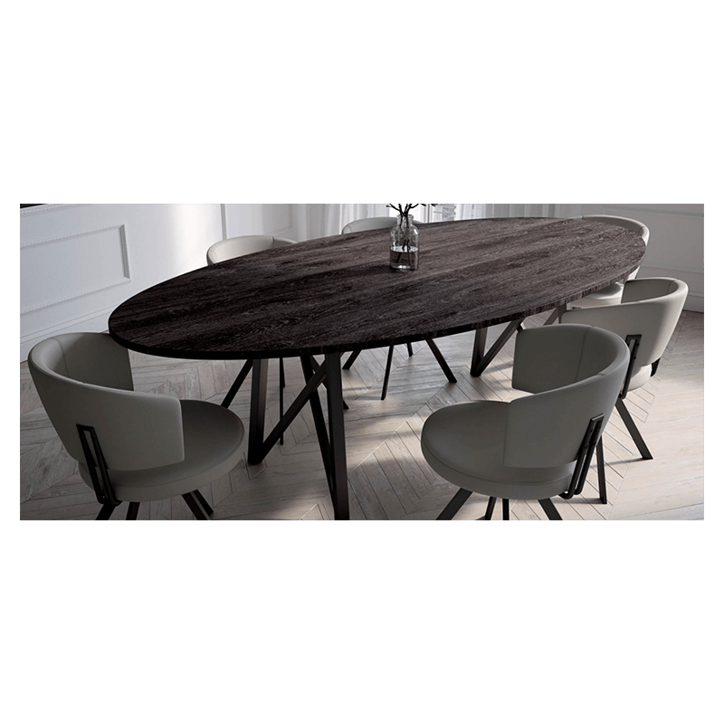 TABLE STYLE BRASSERIE OVALE EN STRATIFIÉ ET MÉTAL WACKO 3.0