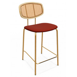 Tabouret de bar Anel avec dossier simili cuir cognac avec pied