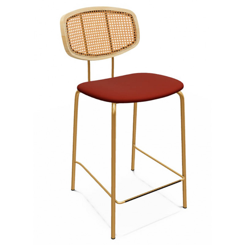 TABOURET SNACK MODERNE À DOS CANNÉ EN SIMILICUIR RITMO