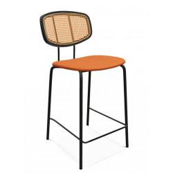 Tabouret de bar Anel avec dossier simili cuir cognac avec pied