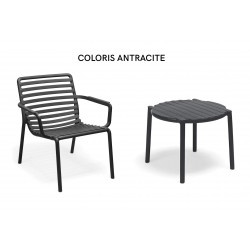 ENSEMBLE DE TERRASSE FAUTEUIL BAS ET TABLE BASSE DOGA GRIS