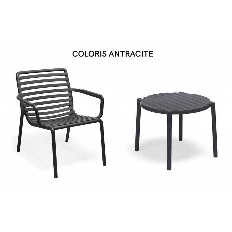 ENSEMBLE DE TERRASSE FAUTEUIL BAS ET TABLE BASSE DOGA GRIS