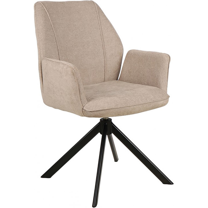 Lot De 2 Chaises Pivotantes En Velours Côtelé Beige - Accoudoirs, Assise Matelassée - Pour Salle à Manger, Salon