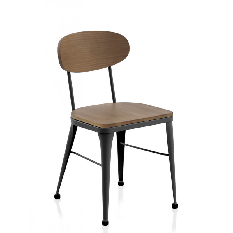 CHAISE AUSTIN INDUSTRIELLE EN BOIS ET MÉTAL