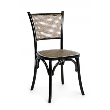CHAISE BISTROT EN BOIS ET ROTIN DOS CANNAGE NOIR