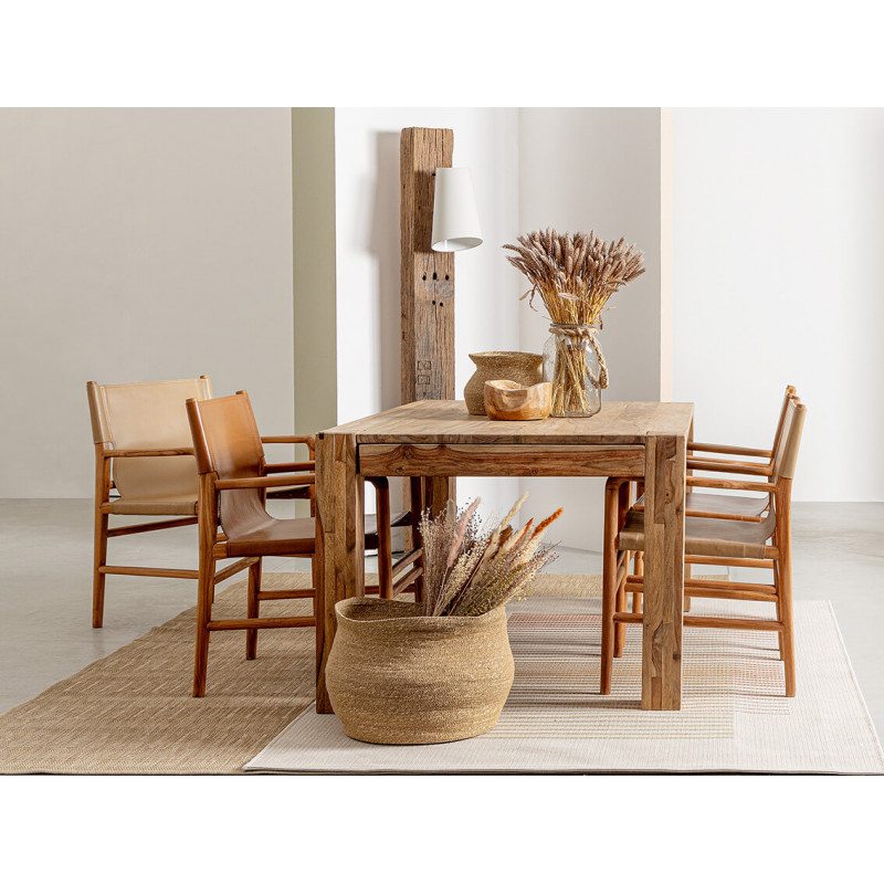 FAUTEUIL CONTEMPORAIN EN TECK ET CUIR CAROLINE