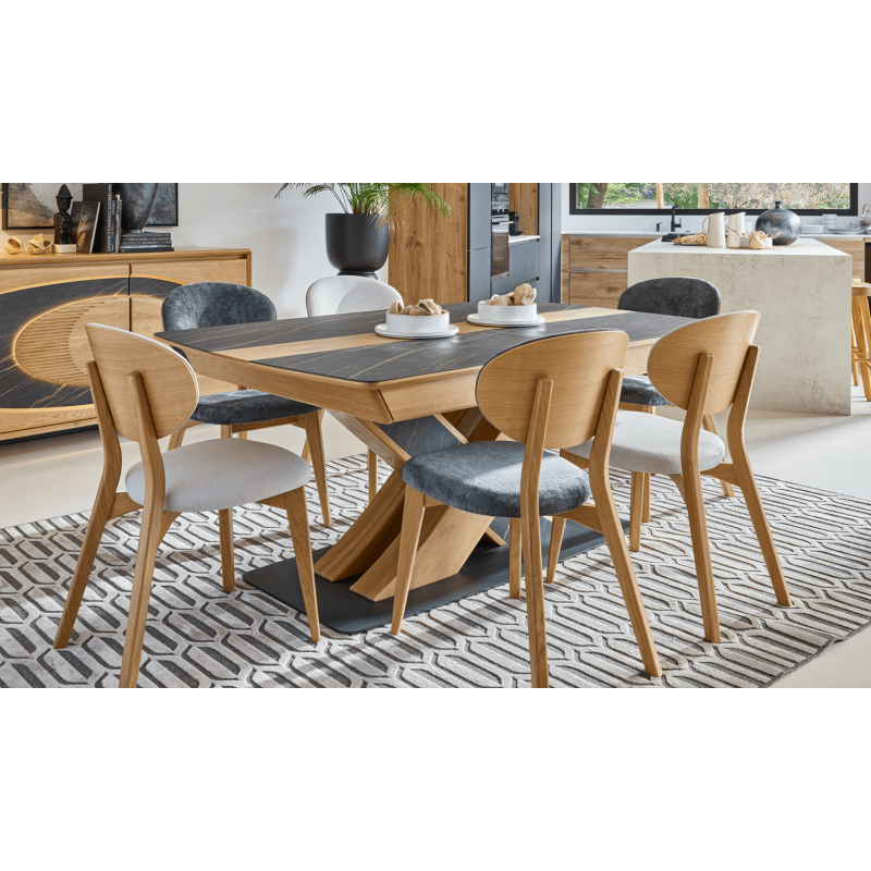 Chaise Française Dossier Chêne et Tissu THALES - Le Chaisier