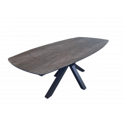 TABLE OVALE EXTENSIBLE EN CÉRAMIQUE GRISE OPALE PROMOTION