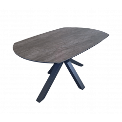 TABLE OVALE EXTENSIBLE EN CÉRAMIQUE GRISE OPALE PROMOTION