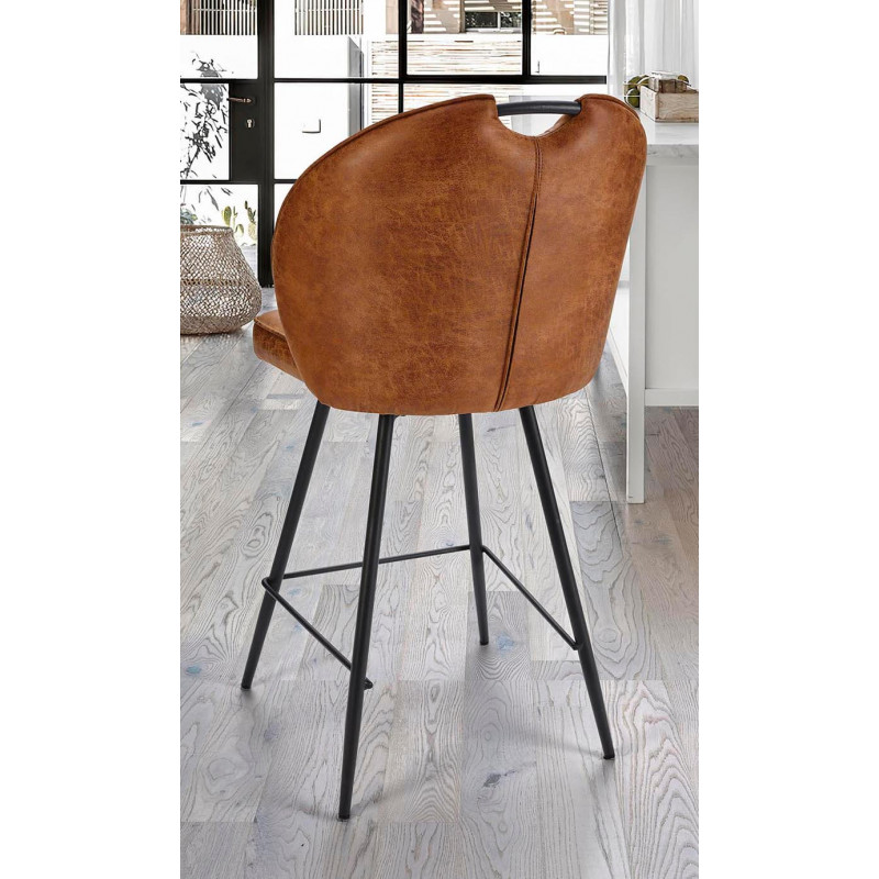 CHAISE D'ÎLOT HAUTE EN SIMILICUIR RÉTRO ELTON PIVOTANT COGNAC