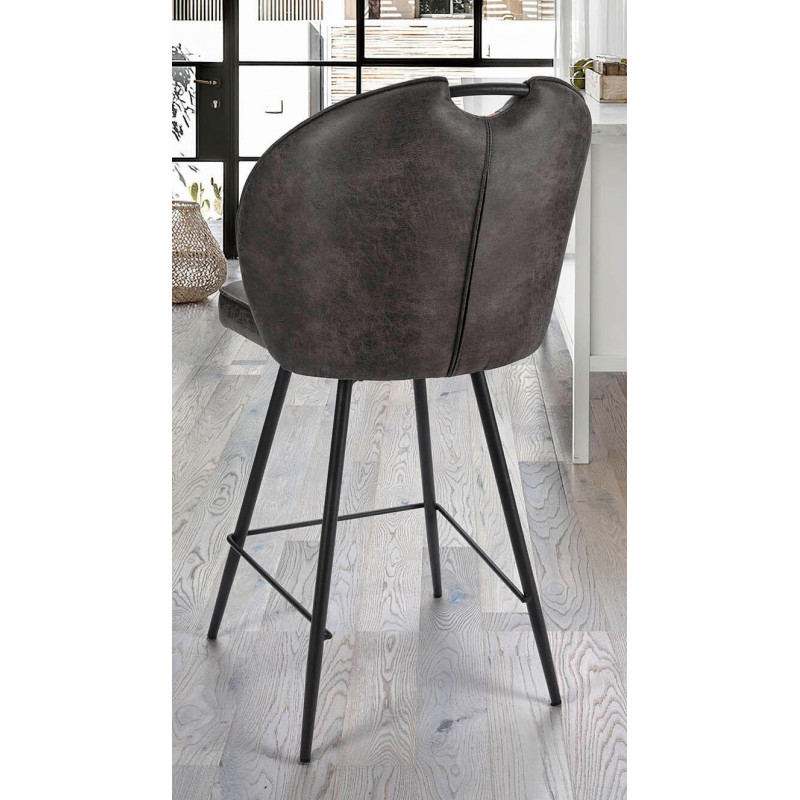 CHAISE D'ÎLOT HAUTE EN SIMILICUIR RÉTRO ELTON PIVOTANT NOIR