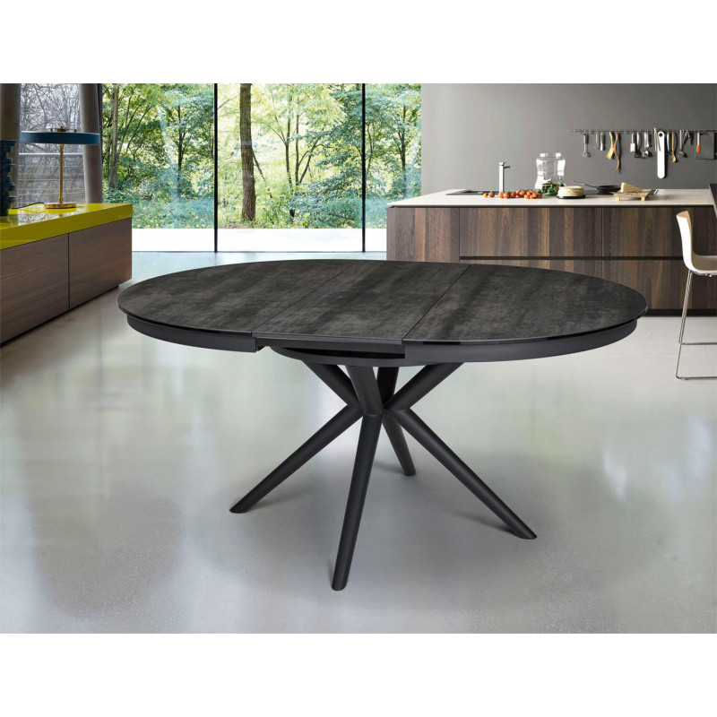 TABLE RONDE EXTENSIBLE EN CÉRAMIQUE GRISE CLARA