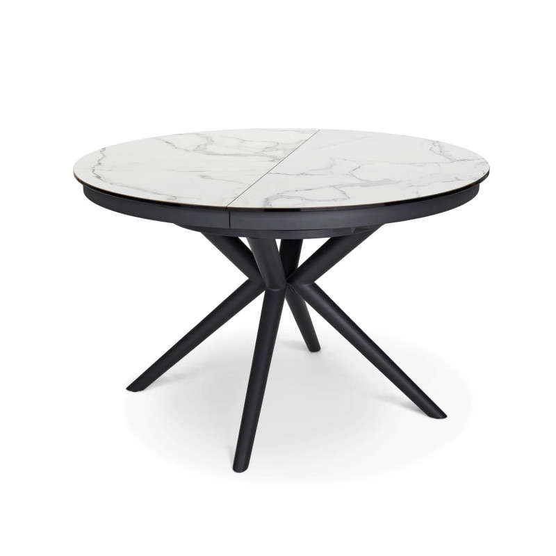TABLE RONDE EXTENSIBLE EN CÉRAMIQUE MARBRE BLANC CLARA