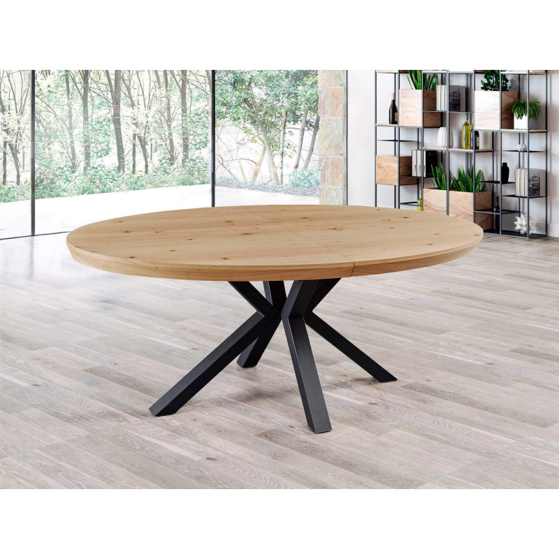 TABLE OVALE EXTENSIBLE BOIS ET MÉTAL OLIVIA