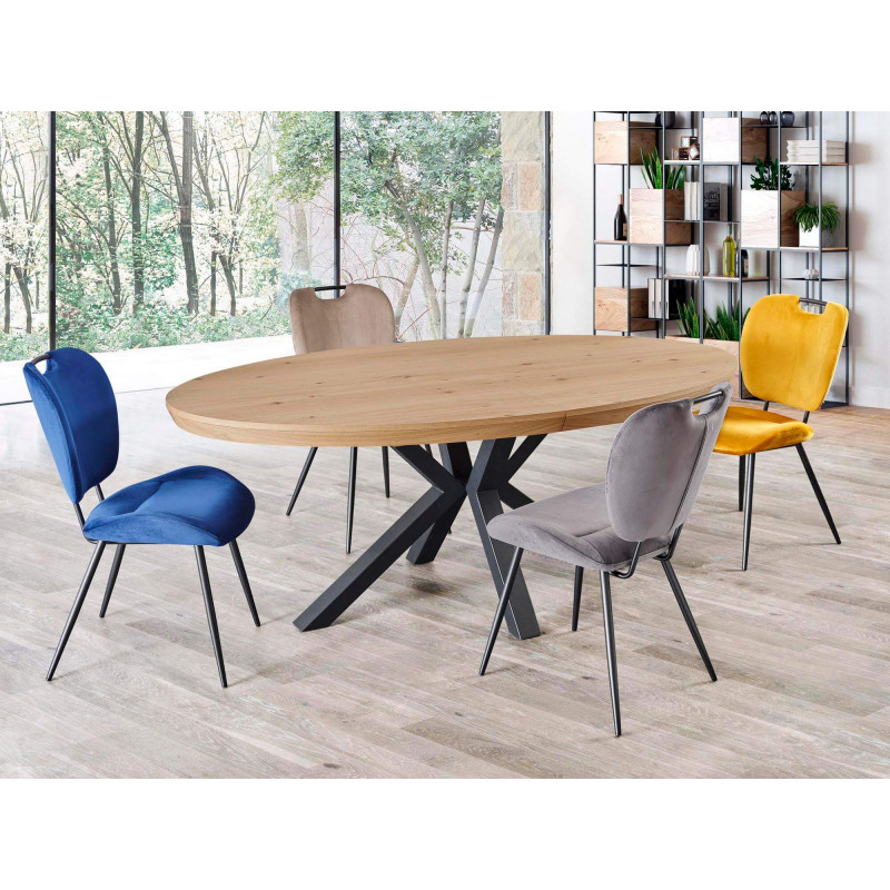 TABLE OVALE EXTENSIBLE BOIS ET MÉTAL OLIVIA