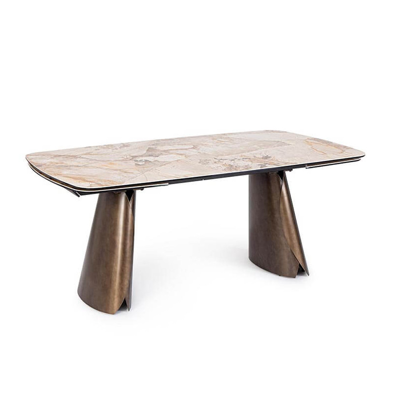 TABLE MODERNE EN CÉRAMIQUE EXTENSIBLE CILE MARBRE BRILLANT MARRON TABLE MODERNE EN CÉRAMIQUE EXTENSIBLE CILE MARBRE BRILLANT MARRON